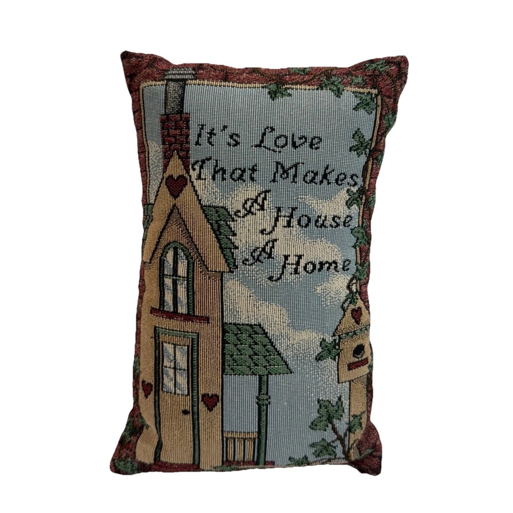 Vintage French Aubusson Style Tapestry Cottage House Pillow Burgundy